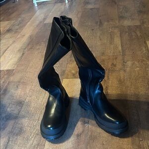 Black Women's Chunky Heel Knee-High Boots